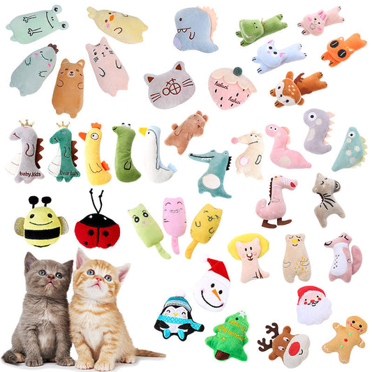 KFX-2435261 Catnip Plush Toy Assortment - Green Frog, Blue Cat, Pink Rabbit, Sunglasses Cat, Brown Bear