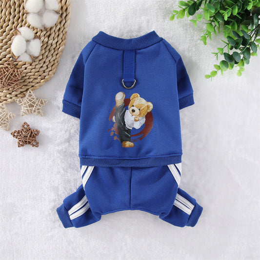 KFX-2445757 Kung Fu Bear Costume for Dogs in Red and Blue - Cozy Fleece Pet Clothing
