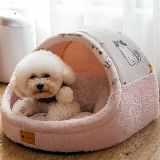 KFX-2451133 Cozy House-Shaped Pet Bed with Removable Cushion - Crystal Velvet, Sizes S, M, L