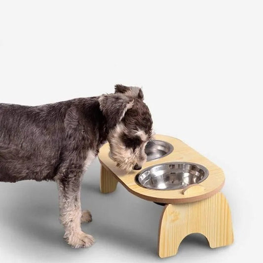 KFX-2464573 Cervical Spine Protection Wooden Frame Pet Bowl with Ceramic Insert, Single/Dual Options