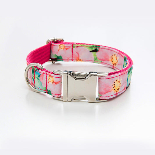 KFX-2468157 Flower Pattern Dog Collar and Leash Set with Comfortable Cotton Webbing