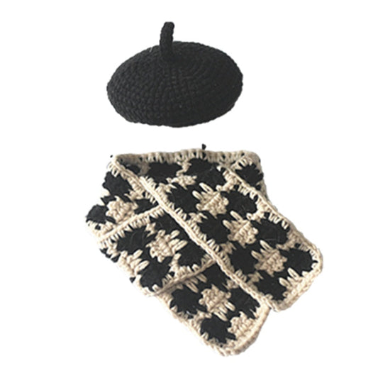 KFX-2484669 Fashionable Pet Beret and Scarf Set with Clear Glasses for Cats and Small Dogs