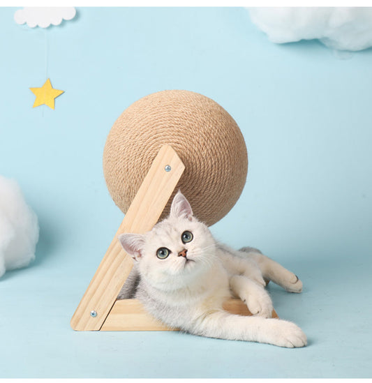 KFX-2485821 Sisal Cat Catching Ball with Wood Base for Natural Scratching and Play
