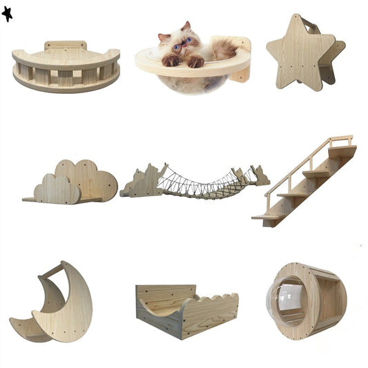 KFX-2488893 Wall-Mounted Solid Wood Cat Jumping Platform for Active Play