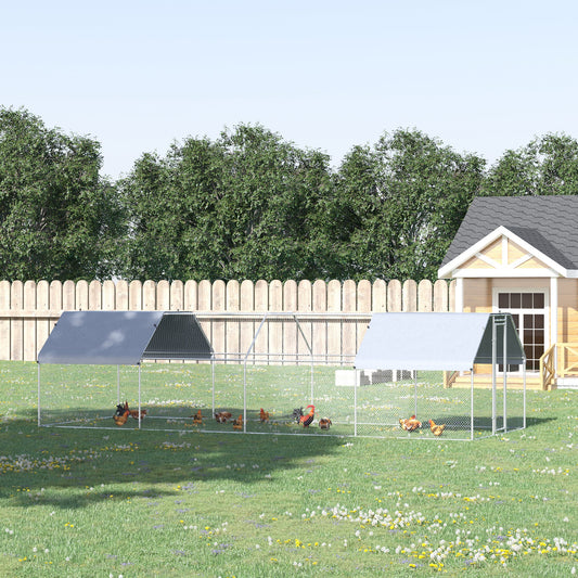 KFX-2489277 Large Metal Chicken Coop with Waterproof Roof and Anti-UV Cover, Walk-In Run for Outdoor Use, 9' x 24' x 6.5'