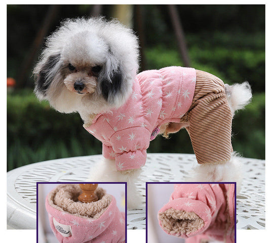 KFX-2490045 Cute Padded Four-Legged Clothing for Small Dogs in Blue, Pink, and Khaki Yellow