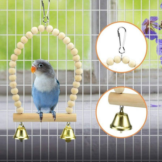 KFX-2494013 Wooden Bird Log Swing Toy Set with Bells for Small and Medium Birds