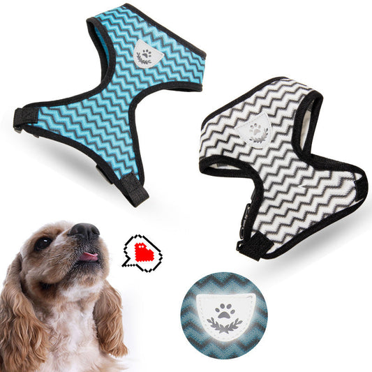 KFX-2494653 Breathable Reflective Chest Strap for Cats and Dogs with Traction Rope - Adjustable for Various Sizes