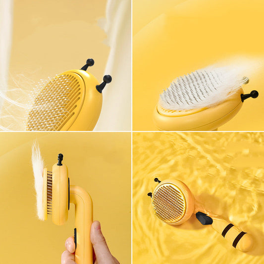 KFX-2496957 Bee-Shaped Cat Grooming Comb, Fine Needle Design for Easy Shedding Removal, Available in Yellow, Black, Pink
