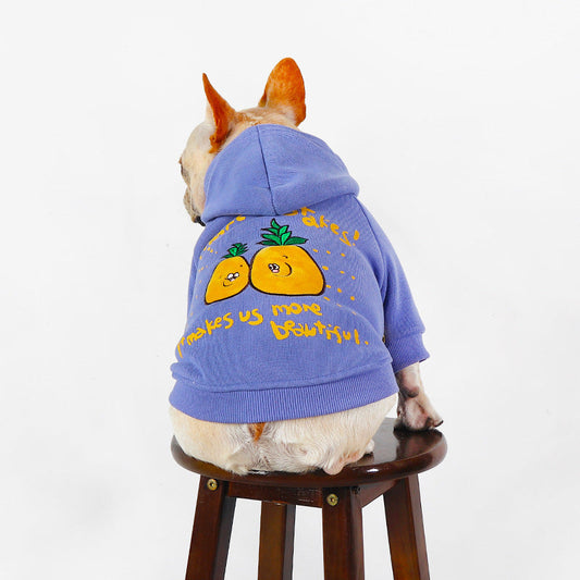 KFX-2501693 Cozy Cartoon Printed Plush Pet Hoodie in Blue and Purple for Comfortable Winter Wear
