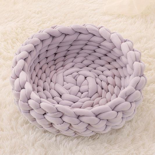 KFX-2506941 Soft Plush Cat Bed Cushion Round Nest for Warm and Comfortable Sleep - Multiple Colors Available