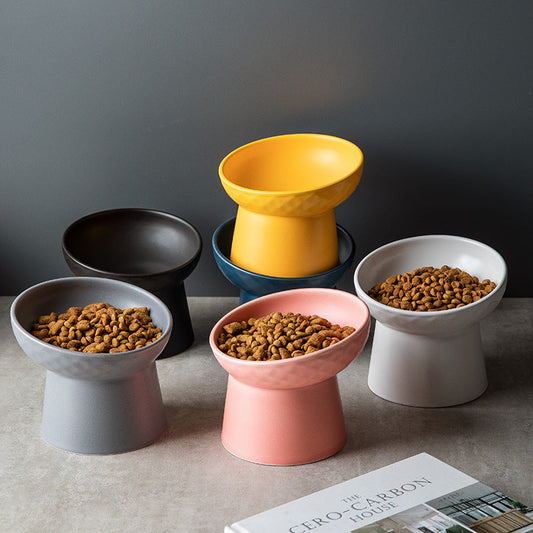 KFX-2507069 Oblique High Foot Ceramic Pet Bowl in Candy Colors - 13.3cm