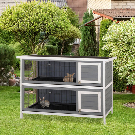 KFX-2516285 Large 2-Story Rabbit Hutch with Lockable Doors and Waterproof Roof for Indoor/Outdoor Use, Dark Gray
