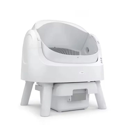 KFX-252179 Extra Large Splash-Proof Cat Litter Box with Easy Clean Drawer - Stainless Steel & Plastic, 65L Capacity