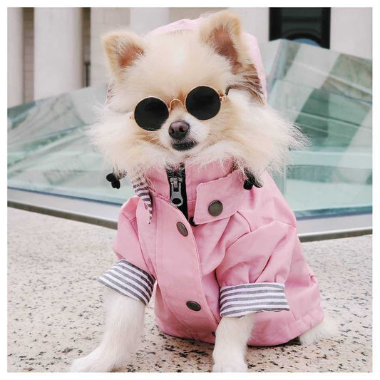 KFX-2525757 Windproof Retro Padded Raincoat for Dogs in Yellow, Pink, Red, Dark Blue - Multiple Sizes Available