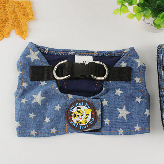 KFX-2527421 Stylish Denim Star Dog Leash for Small to Large Breeds