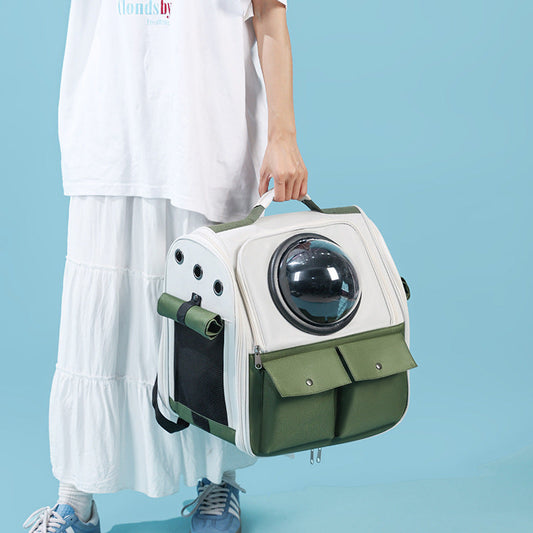 KFX-2530365 Portable Cat Backpack with Large Capacity - Soft Polyester Design in Khaki and Multiple Color Options