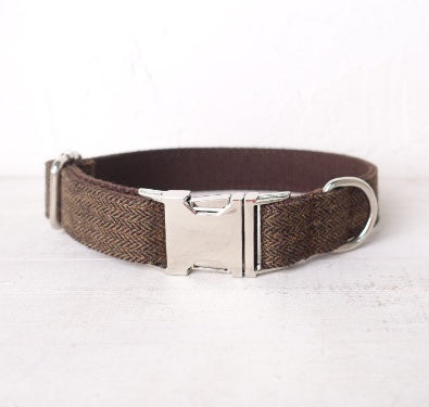 KFX-2558909 Thickened Dark Gray Polyester Fiber Dog Collar with Alloy Buckle and Rope