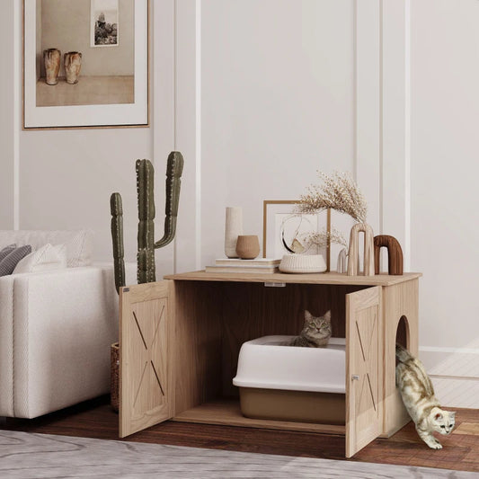 KFX-2562365 Cat Litter Box Enclosure with Drawers - Stylish, Concealed Design for Privacy and Easy Access