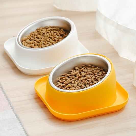KFX-2566845 Oblique Cat and Dog Food Bowl - Anti-Tumble Design in White, Yellow, and Orange