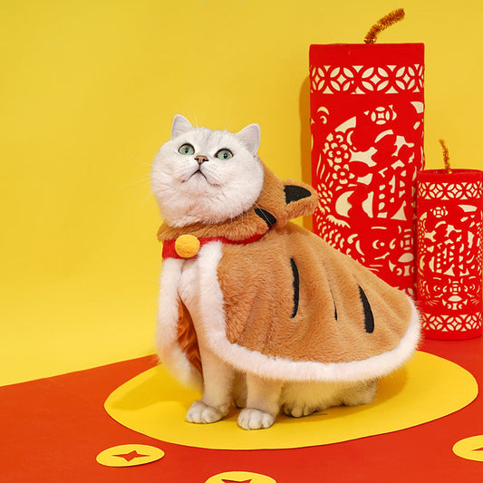 KFX-2567229 Cozy Tiger Spot Thickened Plush Cloak for Small Dogs