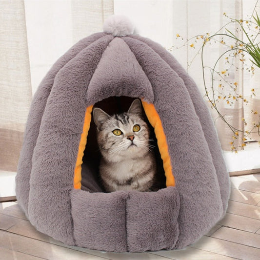 KFX-2576445 Cozy Enclosed Cat Litter Box with Warm Fabric Design in White, Pink, and Grey