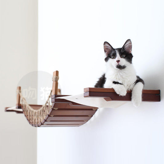 KFX-2581437 Cat Suspension Bridge Rope Ladder - Soft Hemp Rope Wooden Frame for Wall Climbing Pets