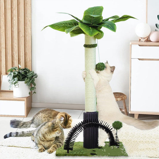 KFX-2587197 Cat Climbing Frame with Sisal Scratching Post and Massage Feature - Green Grass, 75cm High