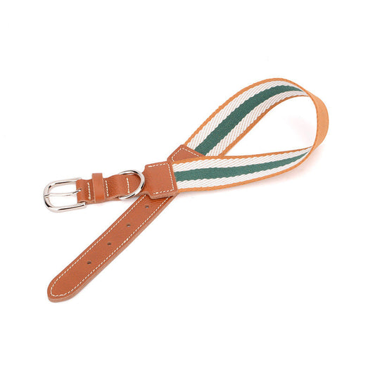 KFX-2599229 Adjustable Striped Pet Collar in Retro Colors - Braided Cowhide for All Dog Sizes
