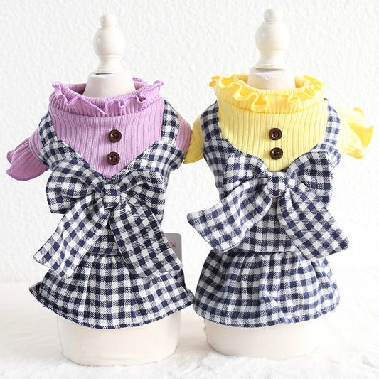 KFX-2599997 Plaid Skirt for Pets in Purple and Yellow - Polyester Material, Sizes XS to XL