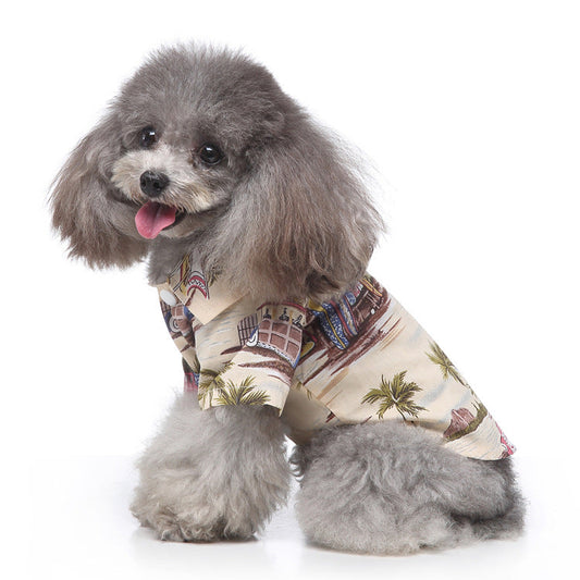 KFX-2603581 Hawaiian Print Cotton Shirt for Pets - Beach Plaid Style