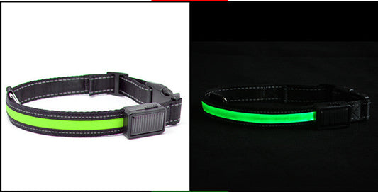KFX-2607165 Solar Rechargeable LED Pet Dog Collar with Reflective Nylon and Multiple Colors Available