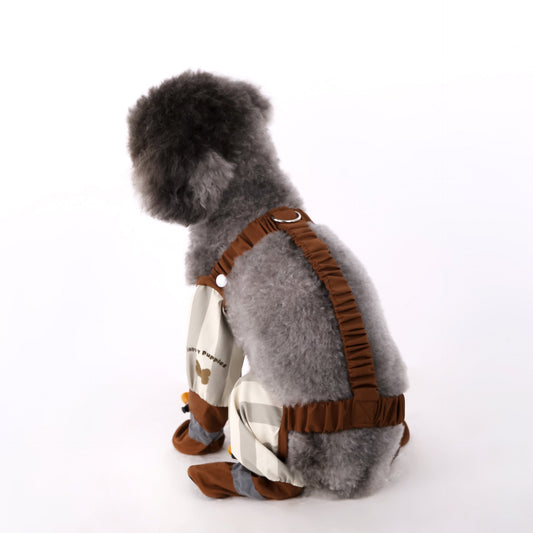 KFX-2609597 Beige and Brown Striped Dog Dustproof Pants for Autumn and Winter, Sizes S to XXL