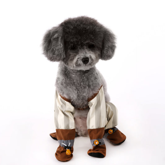 KFX-2609597 Beige and Brown Striped Dog Dustproof Pants for Autumn and Winter, Sizes S to XXL