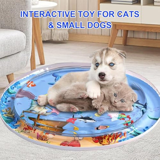KFX-2618173 Upgraded Cat Water Play Mat with Anti-Scratch Design and Inflator - Interactive Sensory Fun for Cats and Small Pets