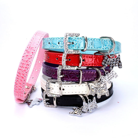 KFX-2618685 Patterned Puppy Charm Pet Collar - Blue, Black, White, Red, Pink - Sizes S, M, L