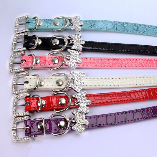 KFX-2618685 Patterned Puppy Charm Pet Collar - Blue, Black, White, Red, Pink - Sizes S, M, L