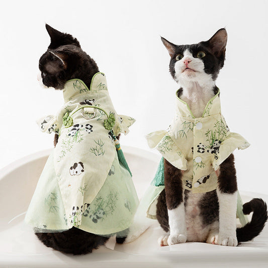 KFX-2621757 Chinese Style Bamboo Leaf Couple Skirt for Hairless Cats, Woven Fabric, Multiple Sizes