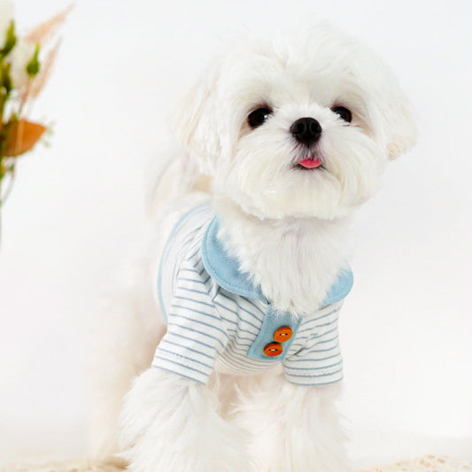 KFX-2623037 Striped Cotton T-Shirt for Small Dogs - Bichon, Pomeranian, & Teddy Breeds