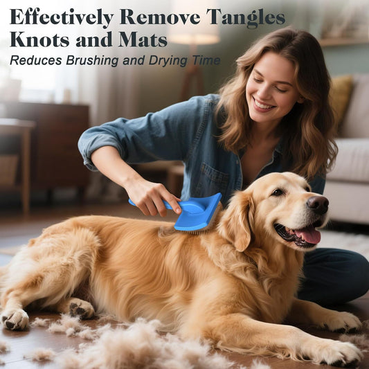 KFX-2628029 Pet Rake Brush and Straight Comb Set for Dogs - Rubber Handle with Stainless Steel Needles