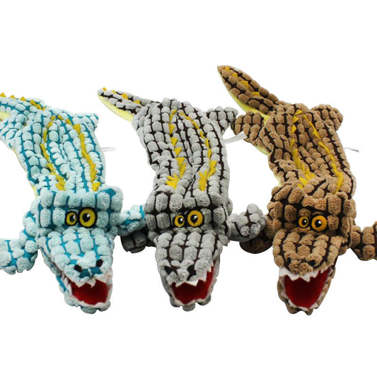 KFX-2631869 Plush Alligator Dog Chew Toy with Sound - 45CM in Blue, Gray, Brown