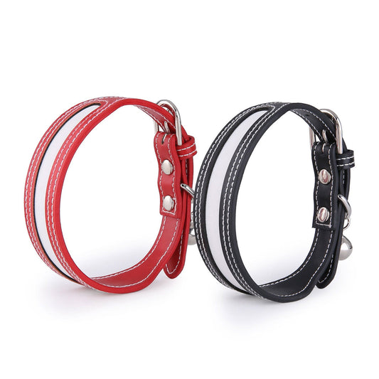 KFX-2634173 Reflective Adjustable Pet Collar with Bell for Cats and Dogs, Color Matching Design - Red and Black, PU Material