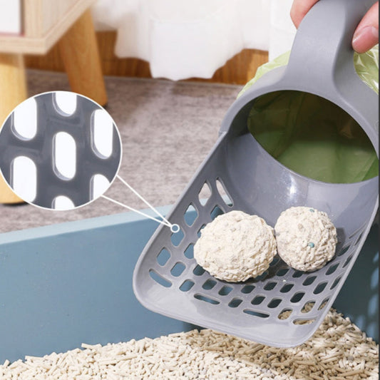 KFX-2647485 Large Capacity Portable Cat Litter Scoop with Removable Washable Design and 4 Rolls of Garbage Bags