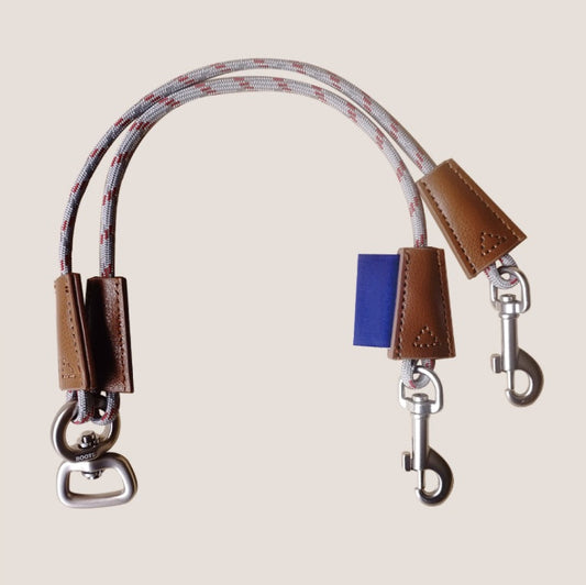 KFX-2653245 Double Head Anti-Winding Dog Traction Rope in Gray, Nylon Material, Non-Retractable, S/M Sizes Available