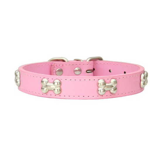 KFX-2657213 Stylish PU Leather Dog Collar with Alloy Bone Buckle in Multiple Colors and Sizes