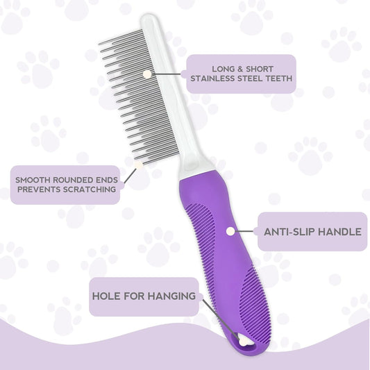 KFX-2662461 Detangling Grooming Comb for Cats and Dogs with Stainless Steel Teeth for Safe Knot Removal and Shiny Coat