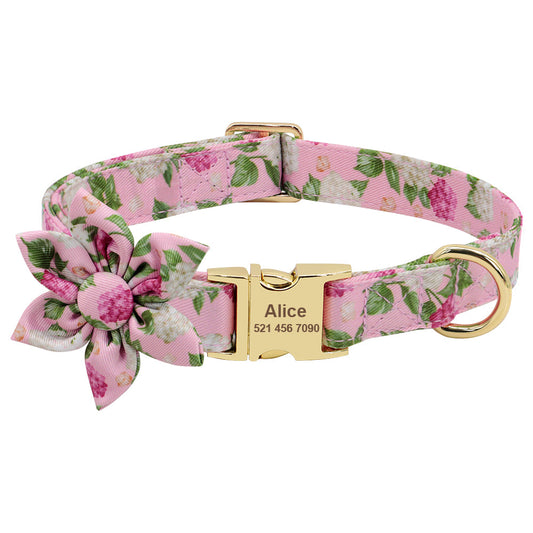 KFX-2678461 Personalized Anti-Lost Dog Collar in Floral Colors - Small, Medium, Large