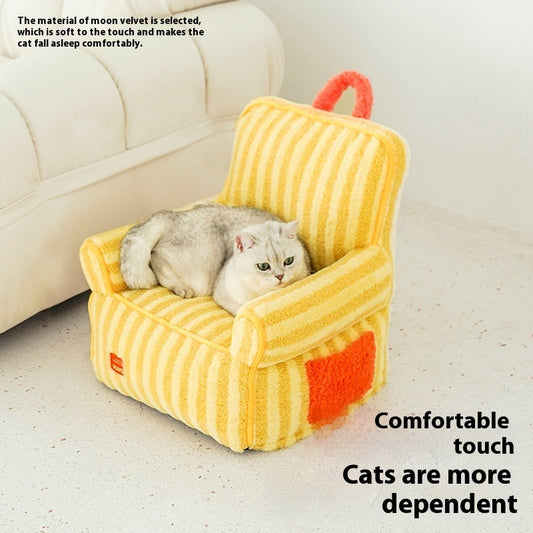 KFX-2683709 Striped Velvet Cat Bed Sofa - Removable and Washable, All-Season Comfort
