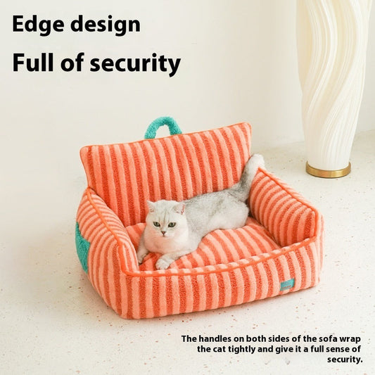 KFX-2683709 Striped Velvet Cat Bed Sofa - Removable and Washable, All-Season Comfort