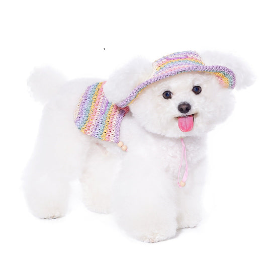 KFX-2697021 Woven Sun Hat for Small Dogs, Perfect for Yorkshire and Bichon in Casual Summer Style
